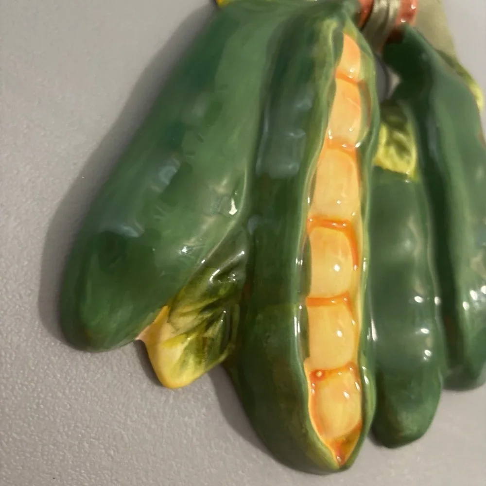 Vegetable Carrot & Corn On Cob Ceramic Kitchen Wall Plaques 2Pc Set With Ribbons
